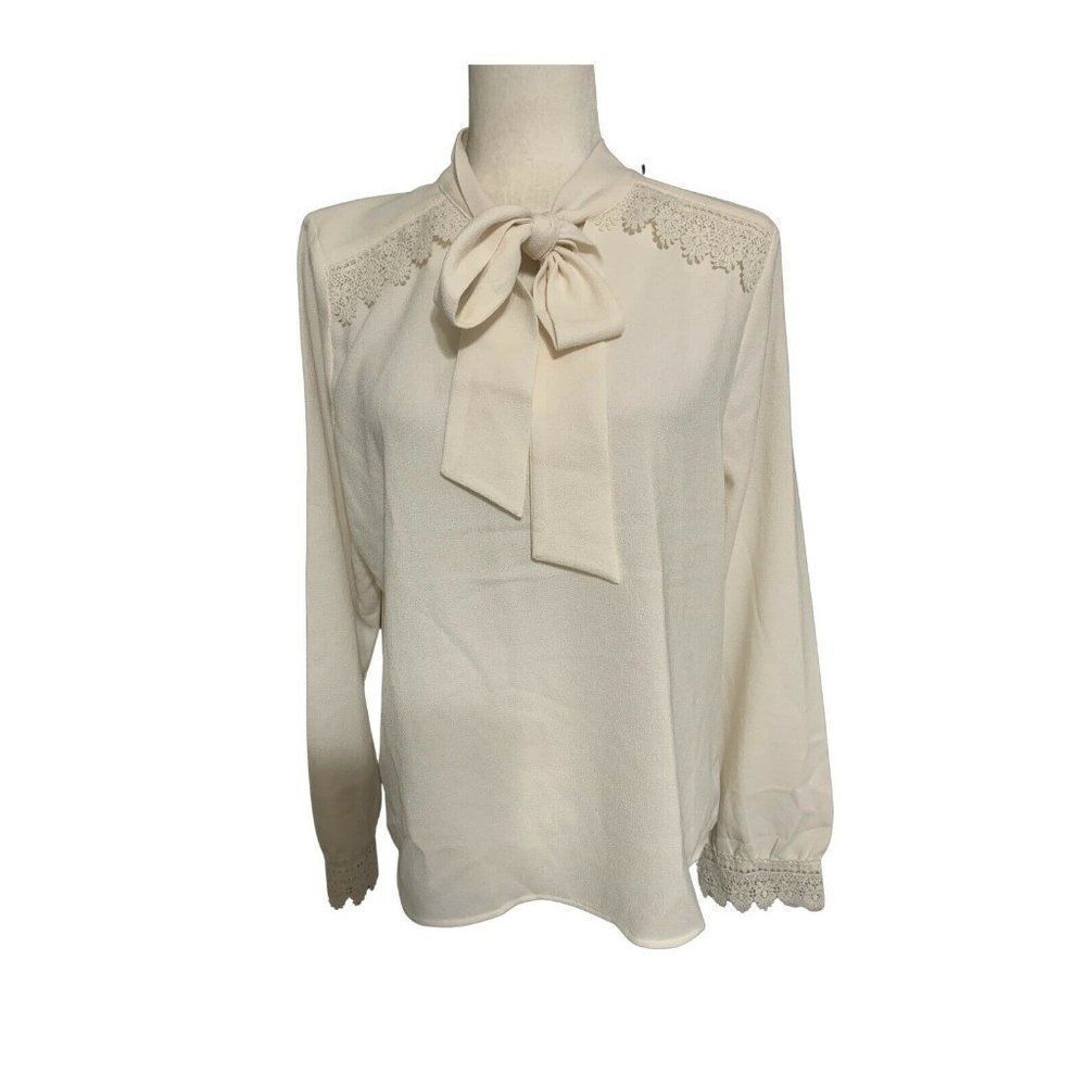 marc new york womens NWT solid white ivory lace long sleeve top blouse large